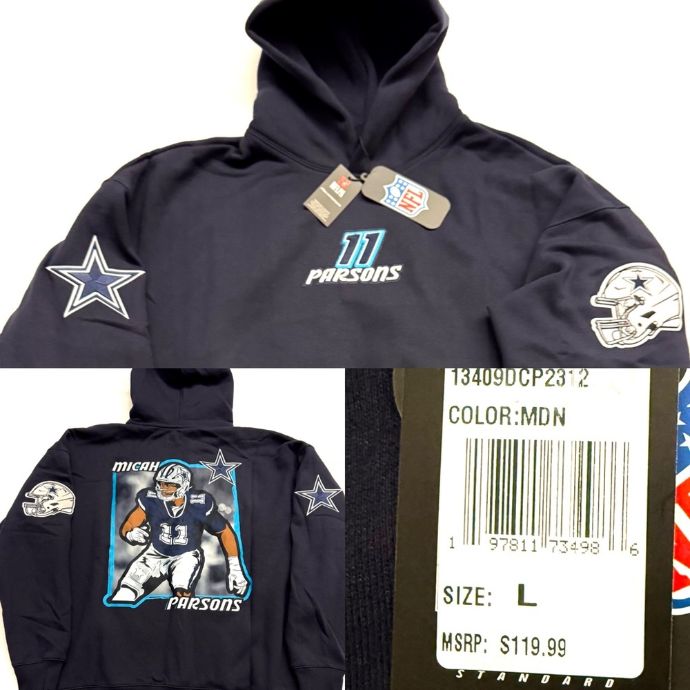 NWT Pro Standard Micah Parsons Dallas Cowboys Embroidered Hoodie w/$119.99 tags